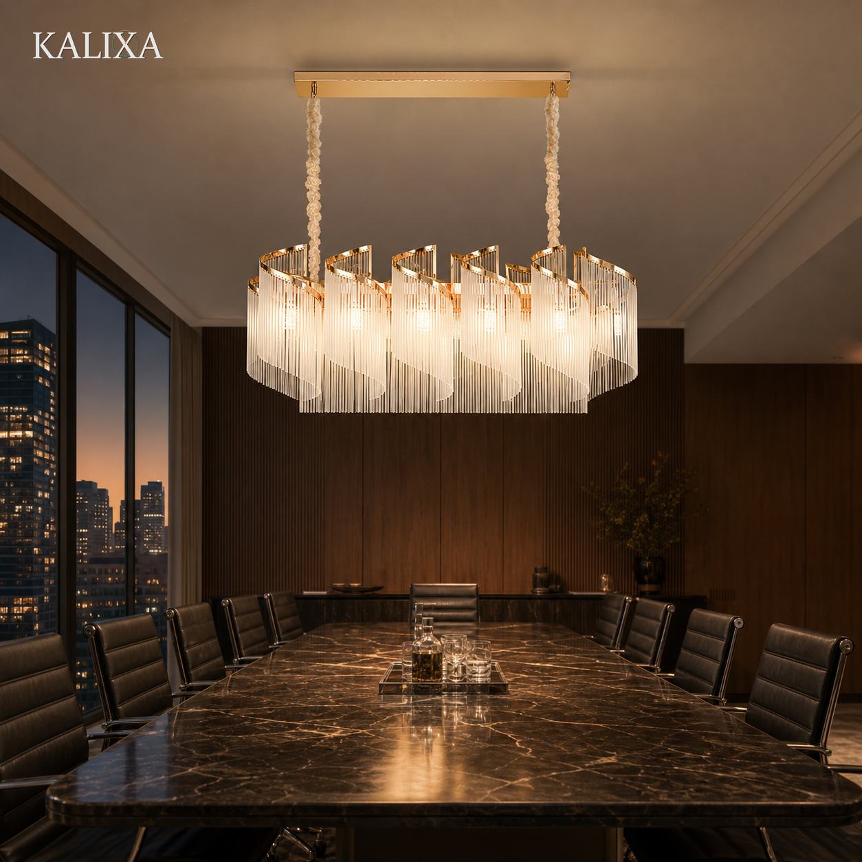 G26102-L1200 Linear Ribbed Glass Chandelier